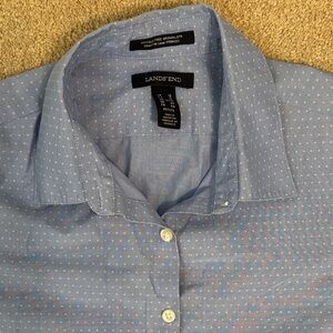 Lands' End Light Blue Polka Dots Cotton Women's Casual Shirt Blouse